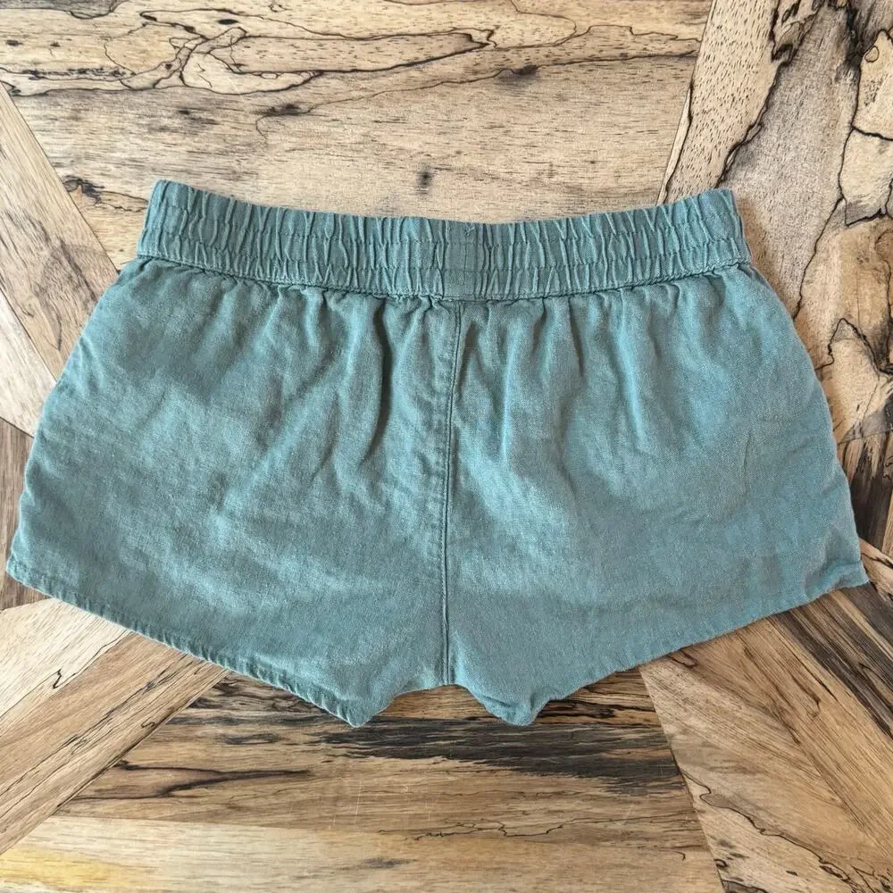 Roxy Girl Olive Green Linen Drawstring Shorts Size 12 Large Beach Coastal